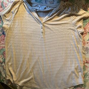 Liz Claiborne Beige And White Striped Short Sleeve Top Size X-Large
